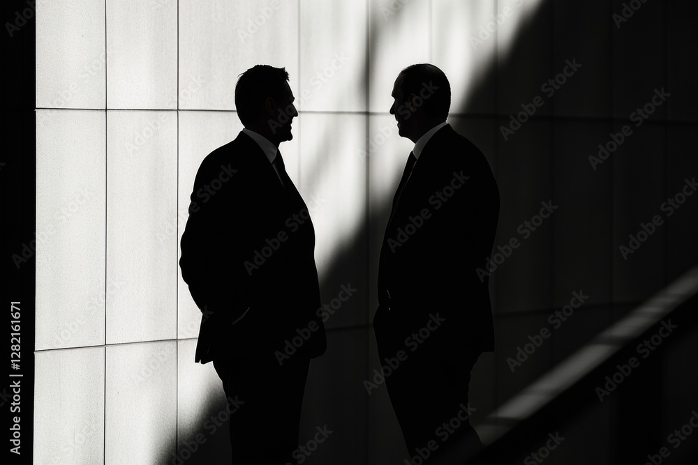 Aufkleber Discussion between two executives in modern office setting during afternoon light. Generative AI