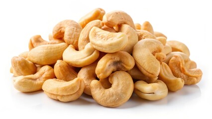 Roasted Cashews on White Background