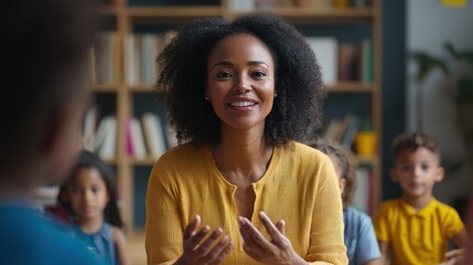 Engaging Female Educator Leading Interactive Class with Children