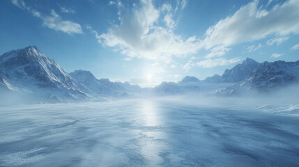 A stunning 3D rendering of a magical icy environment, showcasing ethereal frost, glowing lights, and intricate ice formations, creating a sense of wonder and otherworldly beauty.

