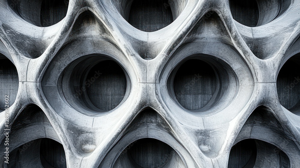 Poster intricate concrete surface with circular cutouts and unique pattern design for modern architecture