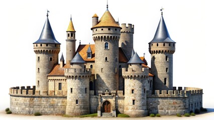 Fototapeta premium Fairytale Castle on White Background