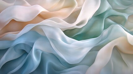 Obraz premium Waves of silk cascading down from the sky, flowing gracefully in a dance of soft pastel light, abstract fluid movement