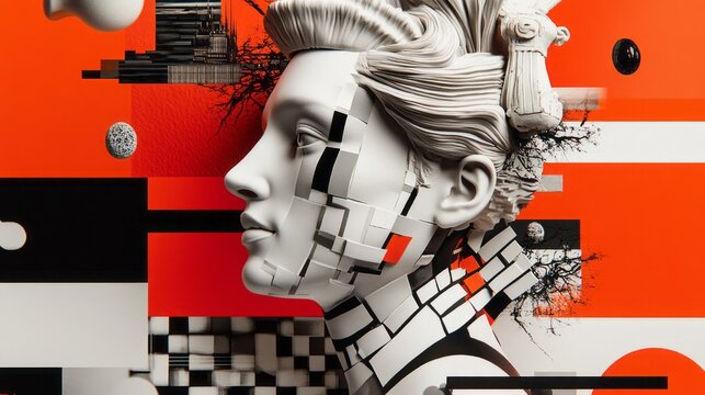 Abstract sculpture with bold colors and geometric design elements