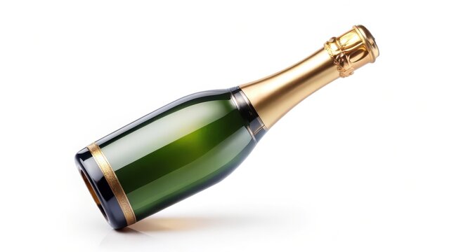 Green Champagne Bottle on White Background