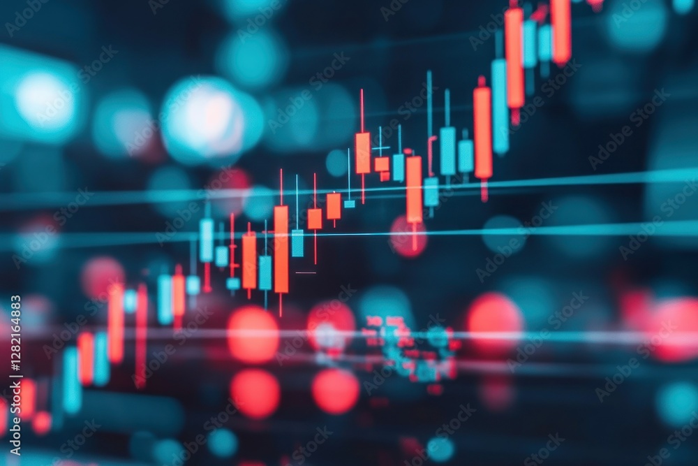 Poster abstract financial chart with colorful candlestick patterns and blurred background effects