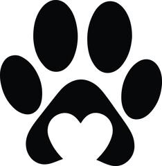 Fototapeta premium Dow paw silhouette with heart on white background