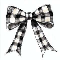 black and white checkered bow ribbon clipart watercolour illustration