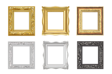 Set different picture frames isolated on white background. Gold, silver, wood. , EPS 10
