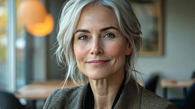 Portrait of a Confident Mature Woman with Gray Hair