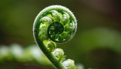Close-up of a young fern frond unfurling in nature