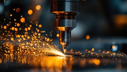 Close-Up of Metal Cutting Process with Sparks from Laser Technology in Industrial Workshop