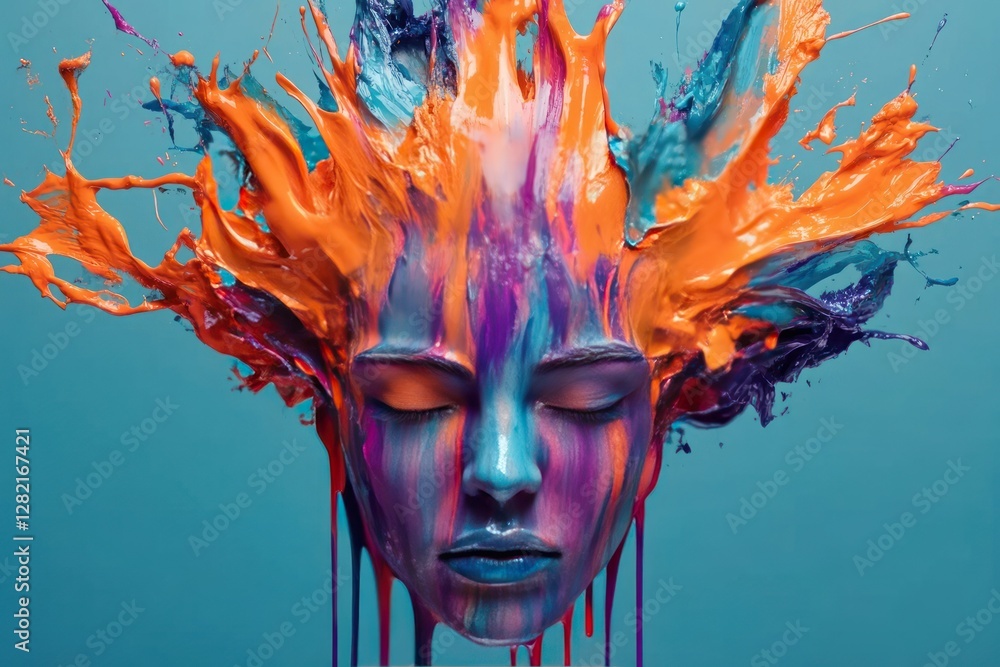 Poster vibrant abstract art portrait with splashes of color in an artistic expression of creativity