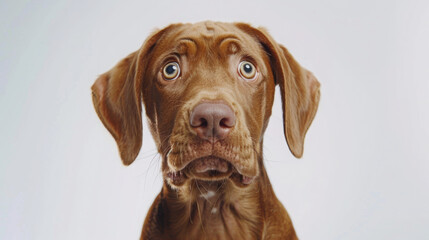 Brown dog with big eyes and a sad expression