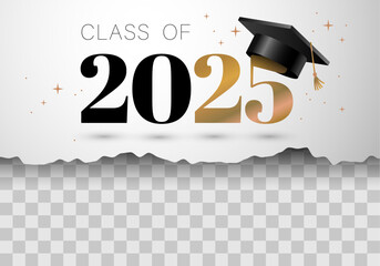 Class of the year 2025 with graduation cap. Education academic cap. Template for graduation design, high school or college congratulation graduate, yearbook. Congratulations graduates banner concept