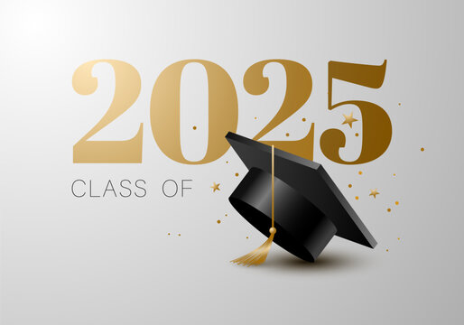 Class of the year 2025 with graduation cap. Education academic cap. Template for graduation design, high school or college congratulation graduate, yearbook. Congratulations graduates banner concept