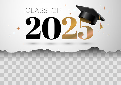 Class of the year 2025 with graduation cap. Education academic cap. Template for graduation design, high school or college congratulation graduate, yearbook. Congratulations graduates banner concept