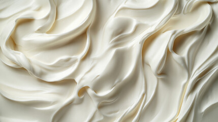 Fototapeta premium Closeup view of soft cream-colored Tencel fabric draped over table. Smooth texture, subtle light reflections, and gentle folds convey luxury, sustainability, and modern elegance.