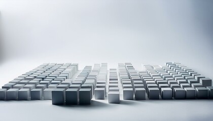 rows of cubes or boxes array on white background fading out abstract modern minimal data visualisation computer science research or business datum concept
