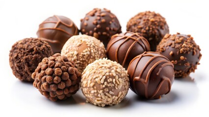 Assorted Chocolate Truffles on White Background