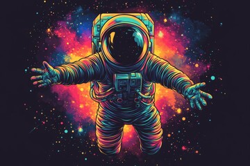 Astronaut floating in a colorful cosmic environment with vibrant star fields and nebulae during space exploration