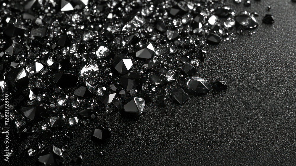 Poster sparkling black crystals and gems on a dark surface creating a luxurious and elegant background