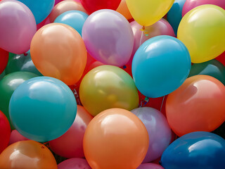 A Kaleidoscope of Joy: A vibrant ensemble of colorful balloons, a symbol of celebration, rises to create a festive atmosphere, capturing the essence of happiness and merriment.