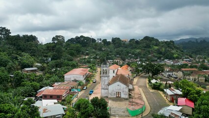 Aerial view from paroquia da Santissima Trindade (Parish of the holy trinity) in Trindade,Sao Tome