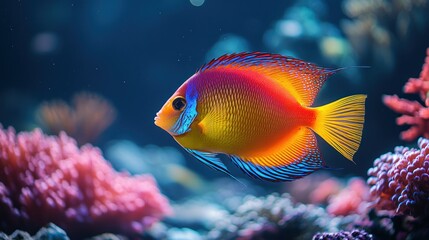 Obraz premium Vibrant fish swimming amidst coral reef in aquarium