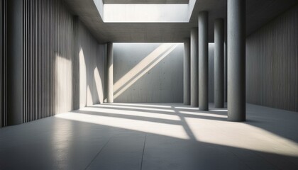 Obraz premium abstract empty modern concrete room with pillars sunlight and divider wall and rough floor industrial interior background template