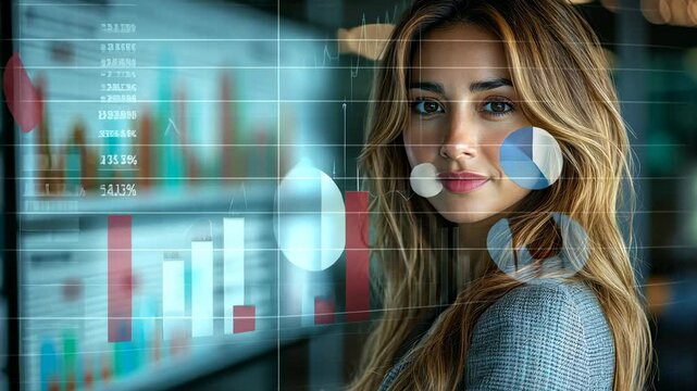 Confident Businesswoman Analyzing Data on Screen