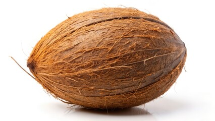 Single Coconut on White Background