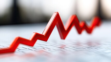 A close-up of a red graph line indicating growth and positive trends in data analysis.