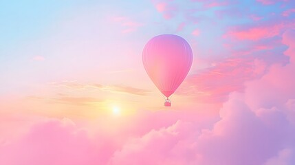 Fototapeta premium Hot air balloon adventure above colorful clouds at sunrise scenic view dreamy atmosphere