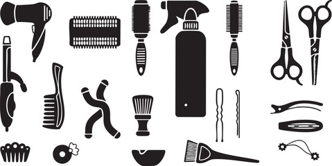 hair salon tools icons set vector illustration, set of tools for hair