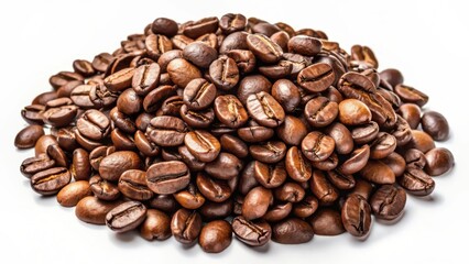 Roasted Coffee Beans Pile on White Background