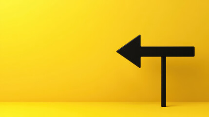 Black Arrow Sign Pointing Left Against Bright Yellow Background