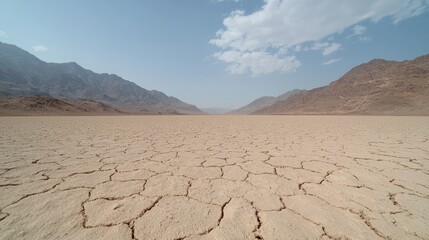 Dry lakebed, mountains, desert landscape, cracked earth, arid climate, travel photography