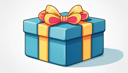 Naklejka premium blue gift box with yellow ribbon and pink bow illustration of cartoon gift isolated on white background