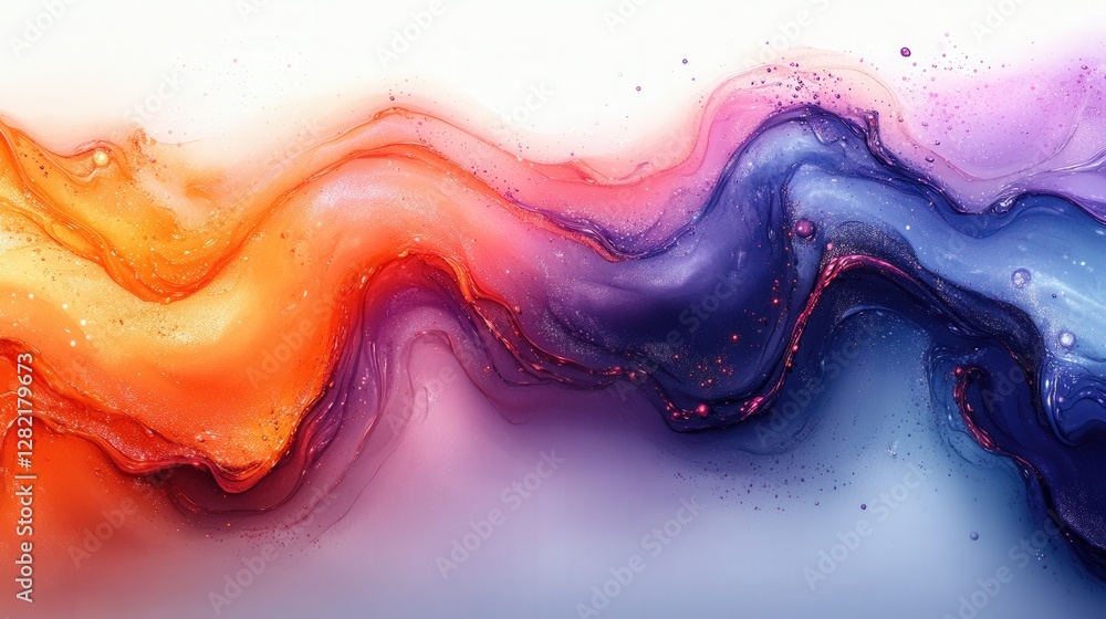 Poster abstract fluid art showcasing vibrant colors blending seamlessly, creating a mesmerizing wave effect