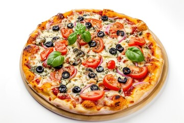Pizza. Pizza Ortolana. Authentic Italian Vegetarian Pizza with Fresh Grilled Vegetables, Melted Cheese, and Crispy Crust, Delicious Pizza Ortolana Isolated on White on a Background with Copy Space.