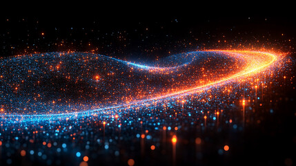 Dynamic digital stream of binary code forming twisted tunnel in cyberspace symbolizing high-speed internet global connectivity and big data flow in modern digitalization era