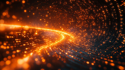 Dynamic digital stream of binary code forming twisted tunnel in cyberspace symbolizing high-speed internet global connectivity and big data flow in modern digitalization era