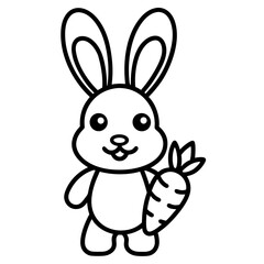  Adorable Bunny Holding a Carrot - Cute Vector Illustration, Cartoon, Clipart & Line Art, Cute bunny holding a carrot vector illustration, perfect for clipart, cartoons, and line art designs.