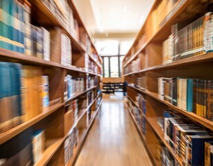 Fototapeta premium abstract blur and defocused bookshelf in library