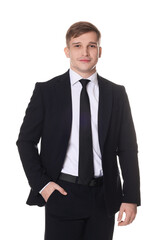 Man in classic suit on white background