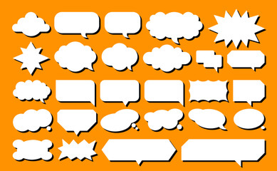 Set of vector speech bubble labels. Retro color special offer design elements, chat emblem, black callout