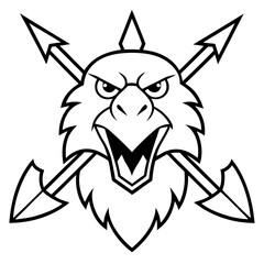 Majestic Bald Eagle Clutching Arrows - Powerful Vector Illustration, Clipart & Line Art, Powerful bald eagle clutching arrows in its talons, ideal for vector clipart, emblems, and line art.