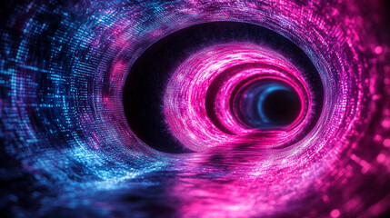 Dynamic digital stream of binary code forming twisted tunnel in cyberspace symbolizing high-speed internet global connectivity and big data flow in modern digitalization era