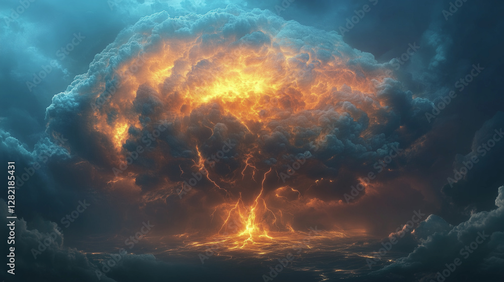 Wall mural a gigantic anvil-shaped thundercloud glowing from within, as if a firestorm rages inside